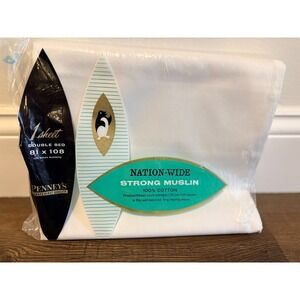 NOS VTG New Penney's Nation-Wide 81 x 108 Double Bed Sheet White Cotton Muslin